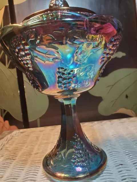 Indiana Glass RICH Amethyst Blue CARNIVAL Glass Coverd Compote ~ GORGEOUS!