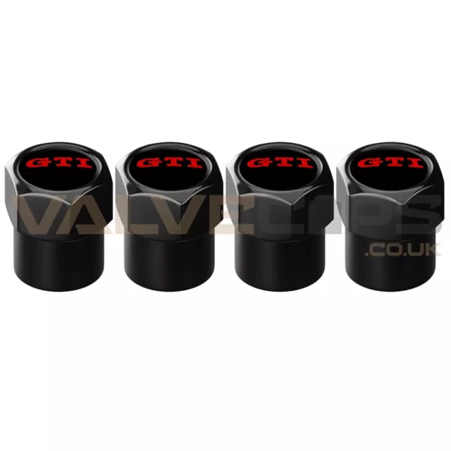 GTI Style Black Anodised Valve Caps - Suitable For VW Golf, Polo, Lupo, Up!