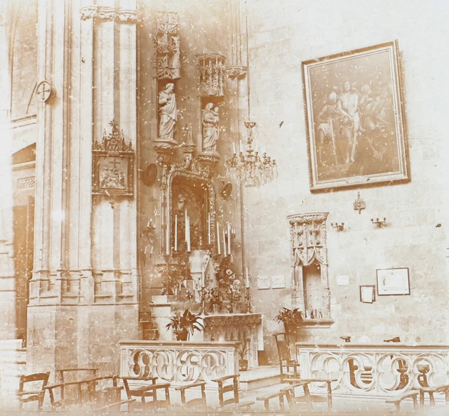 FRANCE Intérieur d’une église c1930 Photo Stereo Vintage Plaque V35L27n13