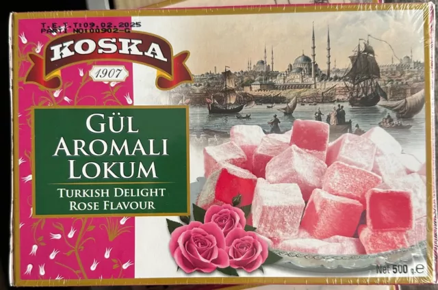 Koska Rose Flavored Turkish Delight - Gul Aromali Lokum - 500g HALAL & VEGAN NEW