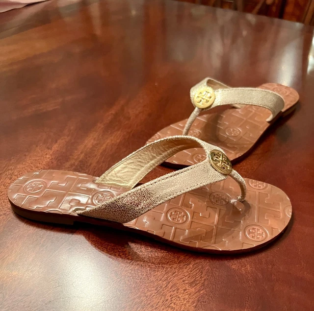 EEUC TORY BURCH Thora Gold Thong Flat Sandals Size 6 Worn Once
