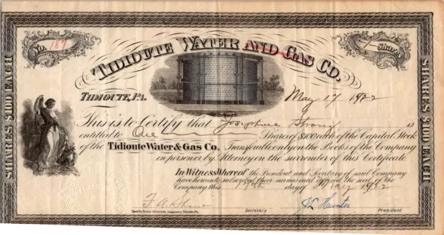 Tidioute Water And Gas Co.....1922 Common Stock Certificate