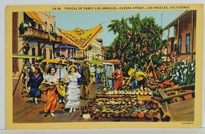 Los Angeles Typical of Olvera Street Early California Linen Postcard N8