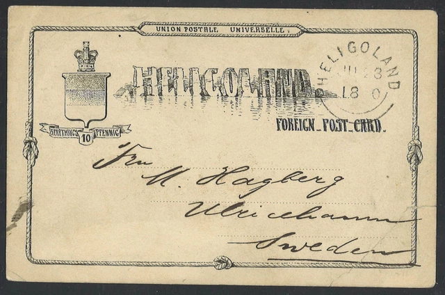 Altdeutschland Helgoland 1890 Postkarte P6 nach Ulricehamn Schweden Bahnpost