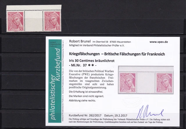 Britische Fälschung für Frankreich; Michel Nr. 37, ** Zwischensteg