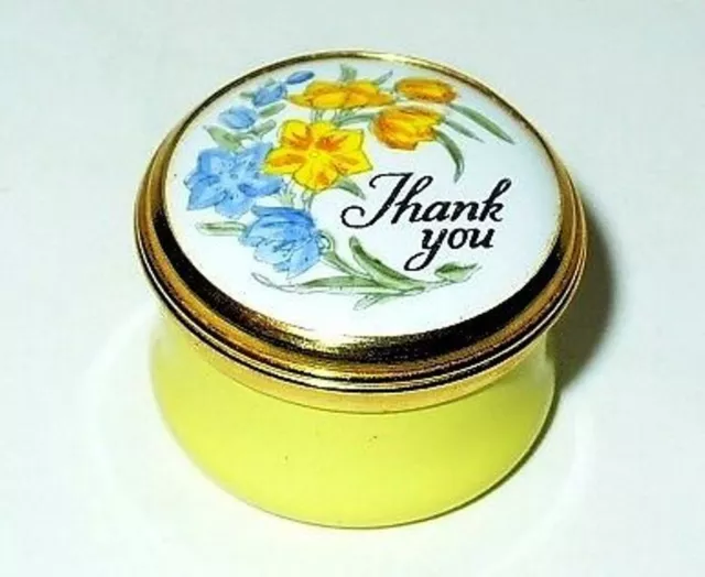 Crummles English Enamel Box - Vintage "Thank You" & Flowers
