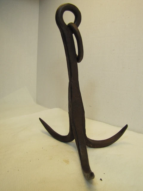 Antique Wrought Iron Triple Hook Hanger Blacksmith Fireplace Hearth Barn Tool 5