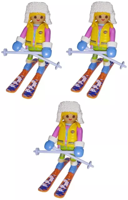 LOTE DE 3 PLAYMOBIL 9333 Figuras Chica Esquiadora con Esquís.SUELTAS, MONTADAS!.