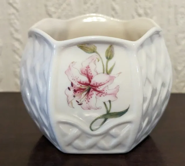Vintage Beleek Floral Hexagonal Bowl Vase