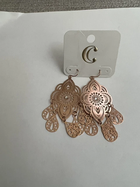 Charming Charlie Dangle Earrings Rose Gold Filaree