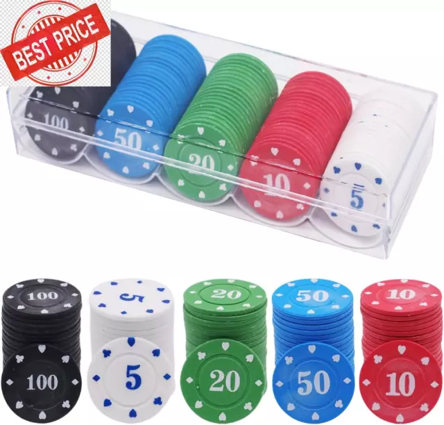100 Stück Pokerkoffer Deluxe Pokerset Casino Tokens Acryl Poker Lernen Poker Chi