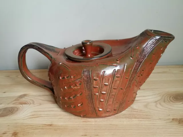 Brown Clay Kettle Tea Pot Signed by Artist Vintage Collectable