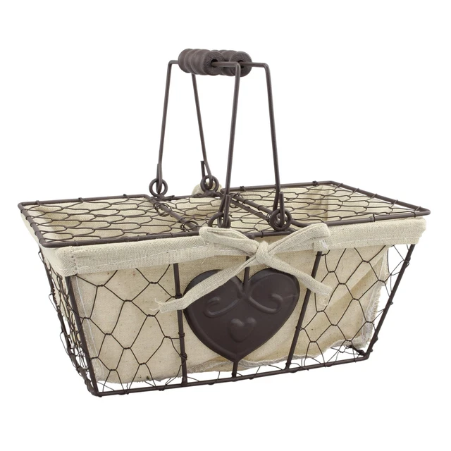Farmhouse Metal Chicken Wire Picnic Basket with Hinged Lids