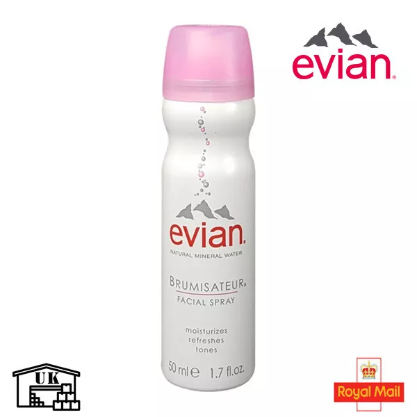 Evian Natural Mineral Water Facial Spray Moisturizes Refreshes Tones 50ml