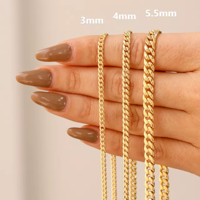 10K Yellow Gold 3mm-4mm Miami Cuban Chain Pendant Necklace 14"- 30" Hollow