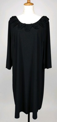 Women's AA Studio AA 5% Stretch Dress Plus Size 22W (1X 2X) Black Ruffle Neck
