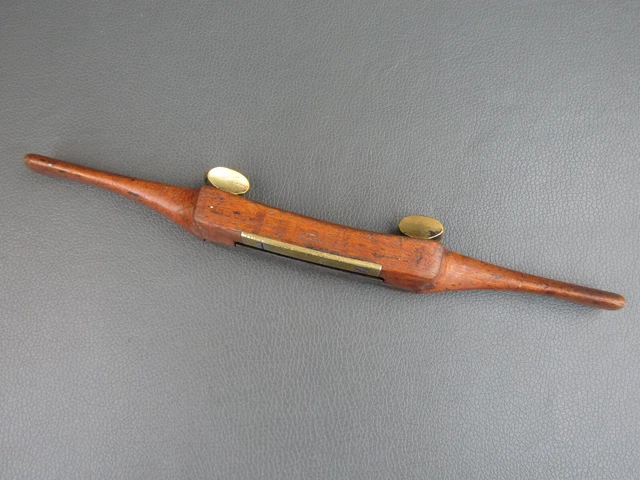 Vintage wooden & brass adjustable spoke shave old tool by Newey & Sons 2