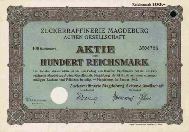 Zuckerraffinerie Magdeburg 1942 SachenAnhalt Einbeck Leipzig 100 RM Halberstadt