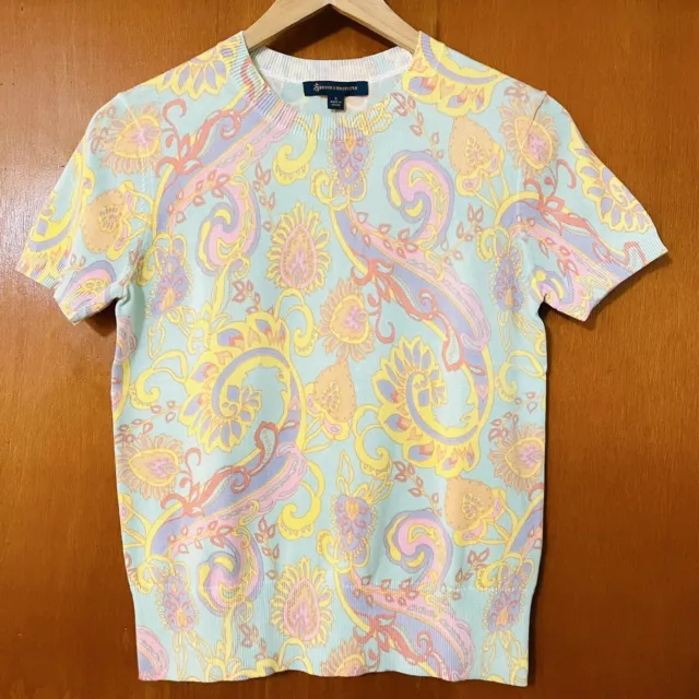 Brooks Brothers Pastel Paisley Short Sleeve Knit Top Size Small