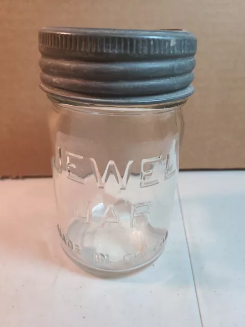 Glass Top Pint JEWEL JAR Mason Jar Matching Lid  Canadian Vintage Rare