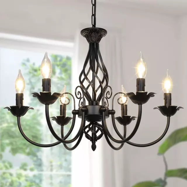 6-Light Farmhouse Candle Chandelier for Living Room, Rustic Industrial Pendant C