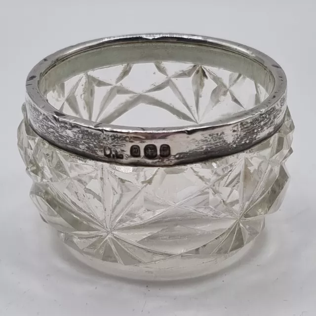 Antique Victorian Sterling Silver & Cut Glass Salt Cellar 5x3cm