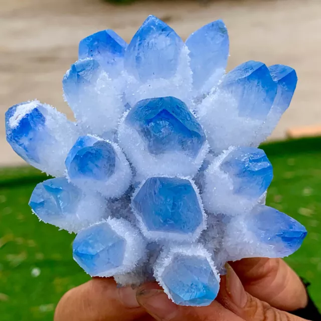 361G New Find sky blue Phantom Quartz Crystal Cluster Mineral Specimen Healing