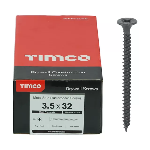 Timco PH2 Philips Trockenbauschrauben - 3,5 x 32 - schwarz - Box mit 1000