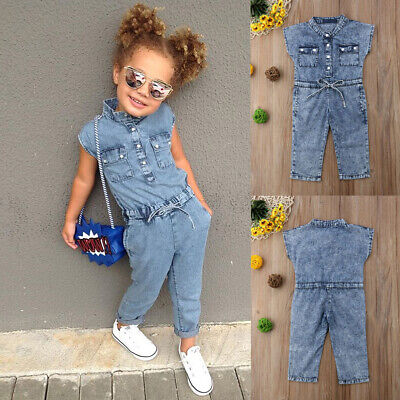 Toddler Kids Baby Girls Romper Jumpsuit Denim Long Sleeve Jeans Outfits Clothes