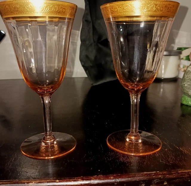1930-1940   Tiffin/Franciscan Minton Pink Crystal Gold Encrusted Water Goblet
