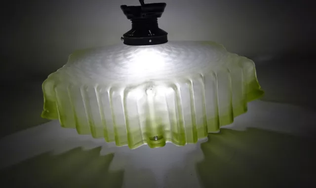 Lámpara de Techo Verde 1910er Vintage Cristal
