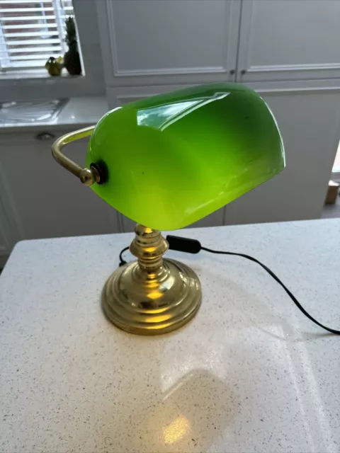 Green Brass Bankers Lamp Art Deco Style Glass Table Light Desk Lamp