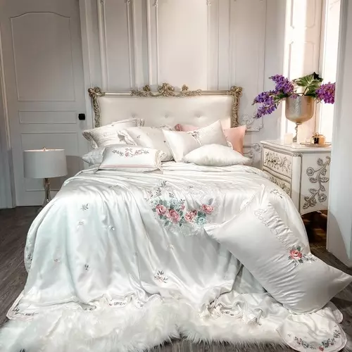 Luxury White Pastoral Flower Embroidery 600TC Egyptian Cotton Bedding Set Cover