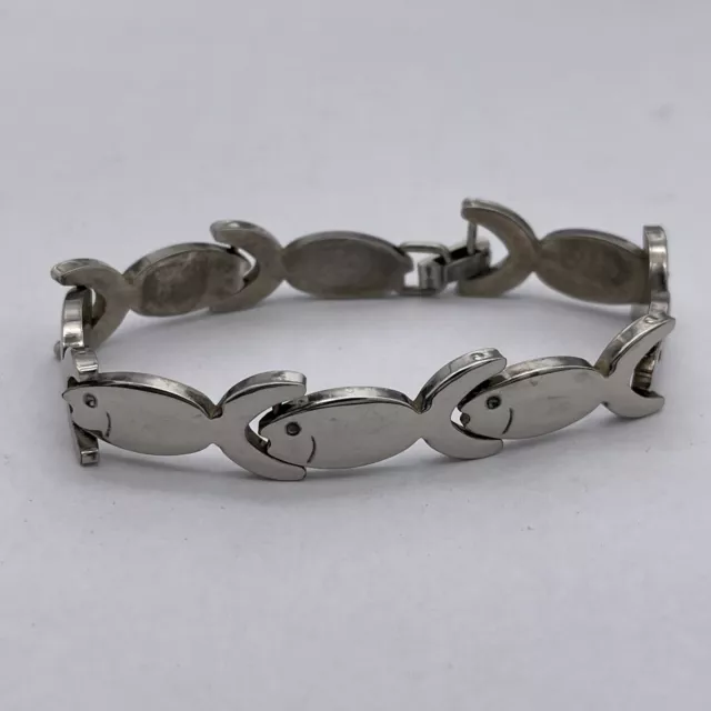 Vtg Taxco Mexico Linked Sterling Silver .925 Fish Fishes Fishy Bracelet 33.5gr