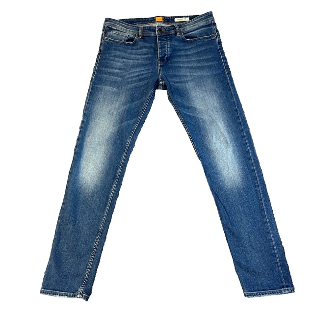 HUGO BOSS MENS Jeans Tapered Fit Stretch Blue Wash Button Fly - Main Image