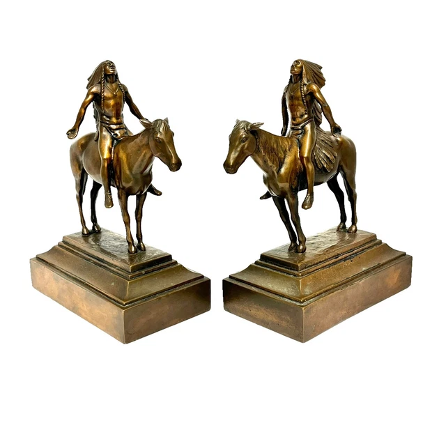 Native American Bronze Bookends “Appeal to the Great Spirit" Cyrus Edwin Dallin