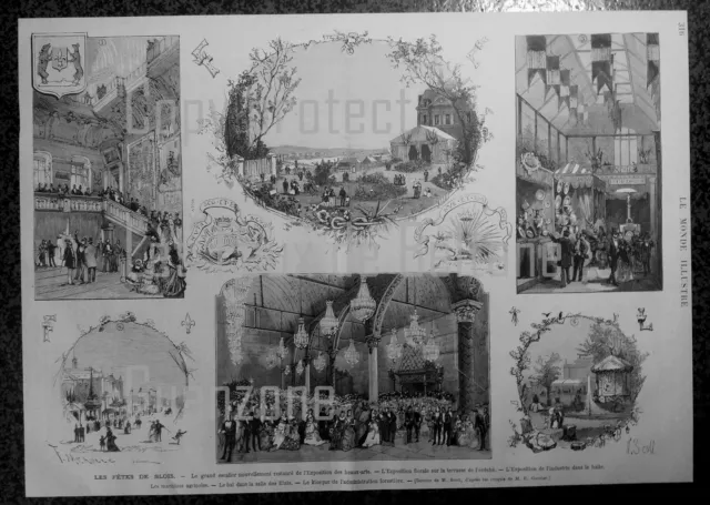 FETES DE BLOIS CONCOURS EXPOSITION BAL   gravure 1875 antique print
