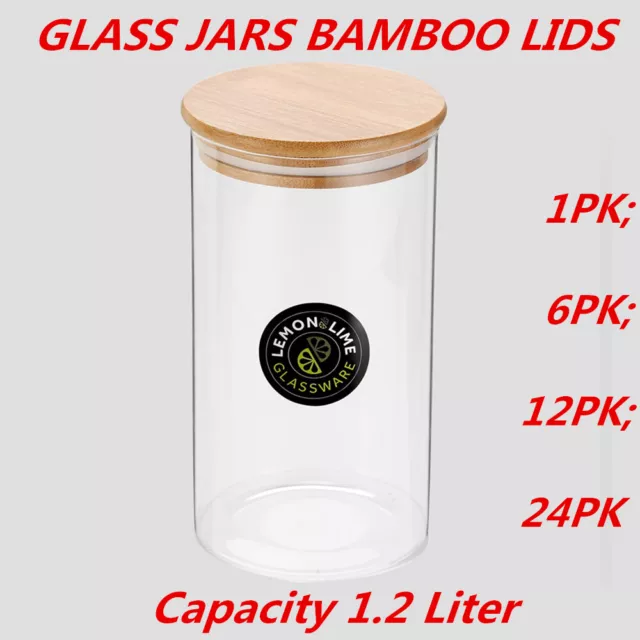 Glass Jar Food Storage Bottles Sealed Cans Bamboo Lid Air Tight Container 1.2L