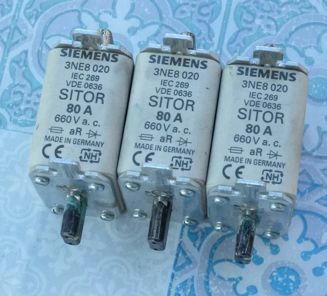 3X Siemens 3NE8020 cartouche fusible à couteaux SITOR 80A 660V aR Lot de 3