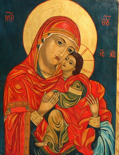 Handbemalte Tempera-/Holzikone Jesus Christus Jungfrau Maria