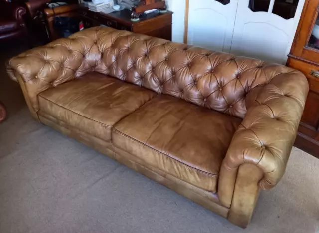 Halo Chesterfield Tan Leather  Three  Seater Sofa