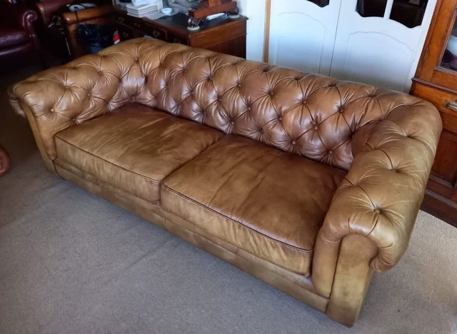 Halo Chesterfield Tan Leather  Three  Seater Sofa