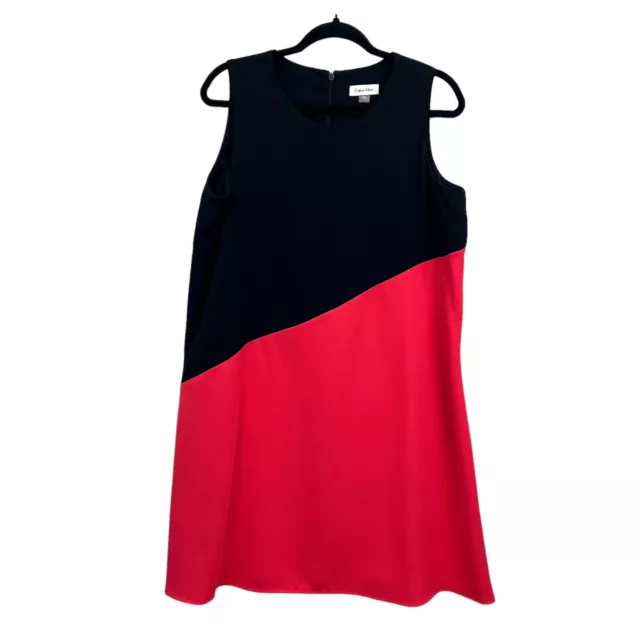 Calvin Klein Dress Round Neck Back Zip Sleeveless Red Black Women Size 12