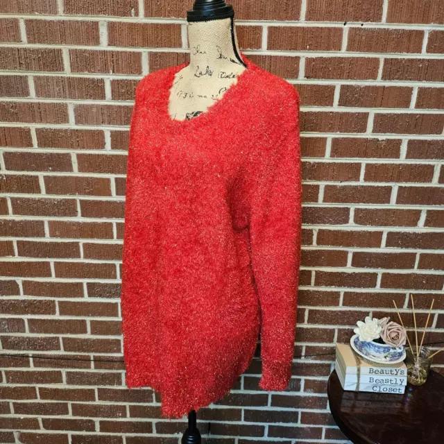 FREE PEOPLE SANDRINE Rose Red Crew Metallic Slouchy Pullover Sweater ...