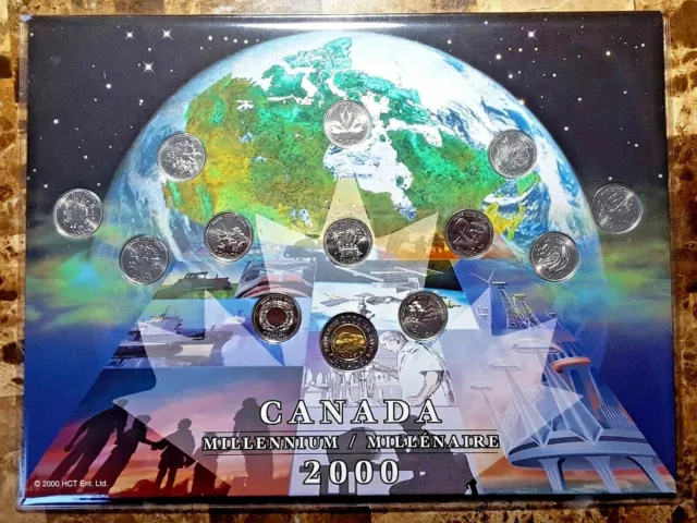 Canada 2000 Millennium Designs 13 Coin UNC BU Quarter & Knowledge Toonie Set!!