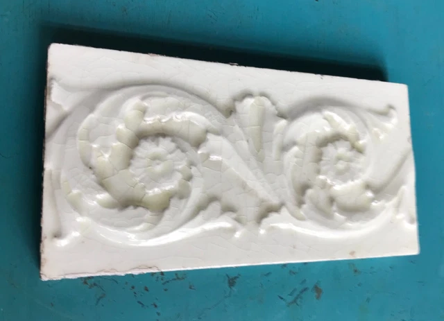 TRENT TILE WORKS: Victorian BORDER TILE 6”x 3” FLORAL Off White 19th century USA