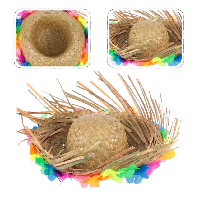 Floral Trim Party Straw Hat for Summer Beach or Luau Costume-HJ