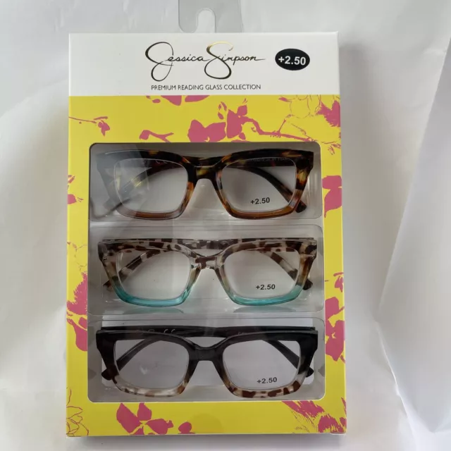 Jessica Simpson +2.50 ~ 3 Paquete de Gafas de Lectura Premium para Mujer ~ Multicolores