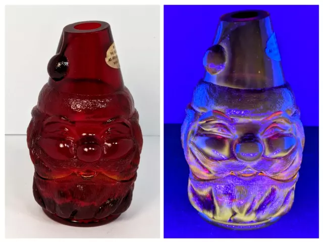 Fenton Santa Fairy Lamp Red Amberina Glows Votive Candle Cadmium Glass 2pc Vtg