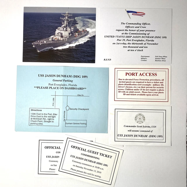 US NAVY SHIP Jason Dunham DDG109 Commissioning Invite Pack Florida